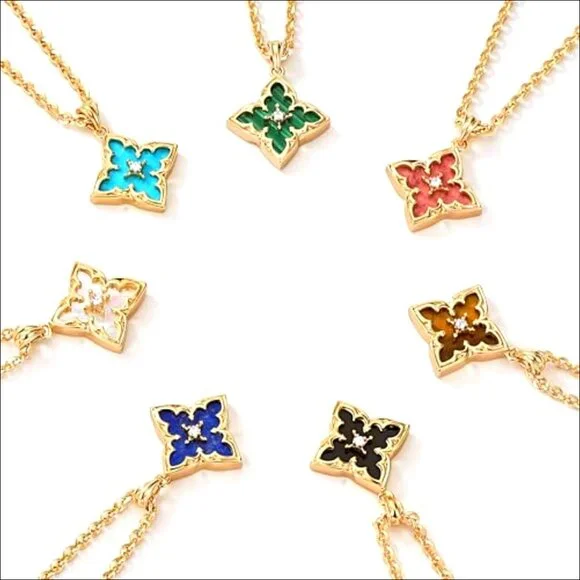 14K Gold Plated Dainty Clover Pendant Necklace Adjustable Chain Charm